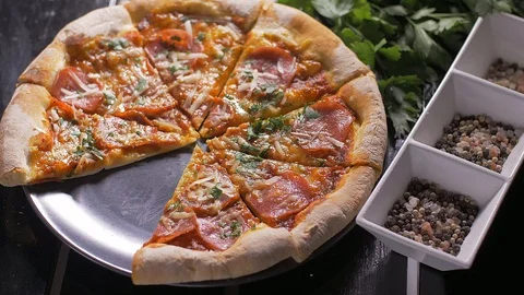 Time lapse of hands who take delicious pizza from the plate Stock Footage 106151607