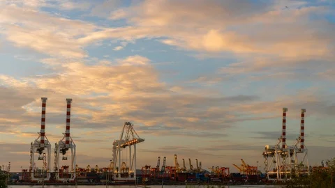 Time Lapse Harbor Container ship About international exports. Stock Footage 113596468