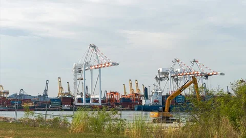 Time Lapse Harbor Container ship About international exports. Stock Footage 113596627