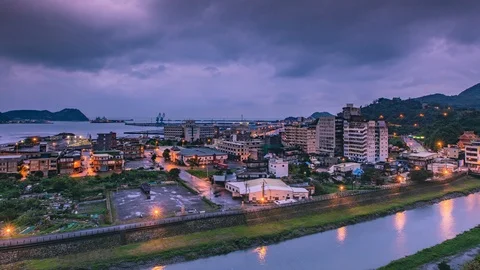Time  Lapse - Harbor Town in Taiwan at Dawn - 4K 動画素材 101700433