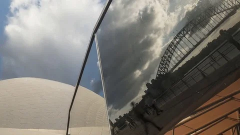 Time Lapse of Harbour Bridge Reflection in Sydney Opera House Window, Australia Stock-Footage 76757092