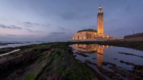 Time lapse of Hasan II Mosque seen during a sunset Stock Footage 281926219