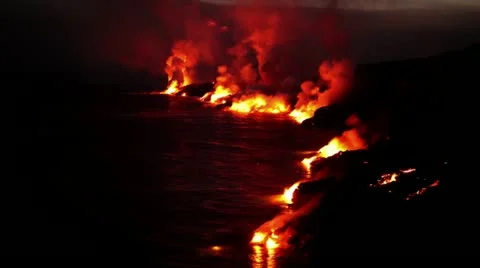Time Lapse: Hawaii lava flow, Kilauea ocean entry Stock Footage 21330567