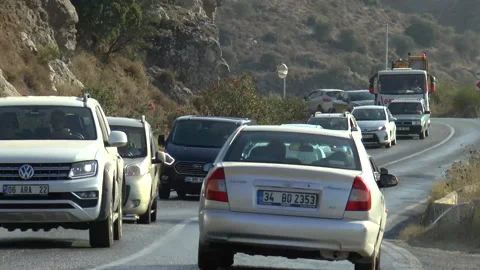Time Lapse Heavy Traffic Hillside Road Stock Footage 144194608