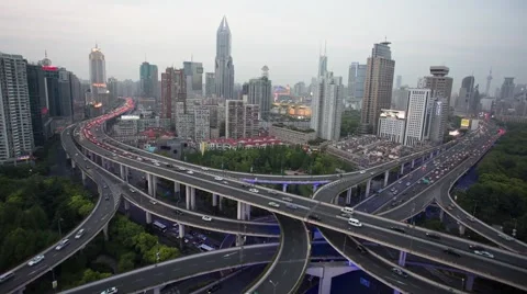 Time lapse: heavy traffic interchange road at Shanghai Stock Footage 49860873