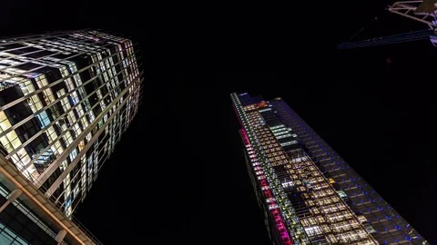 Time lapse of Heron Tower and 99 Bishopsgate at night. Stock Footage