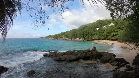 Time Lapse with a hidden and wild beach in Mahe, Seychelles Stock Footage 196719127