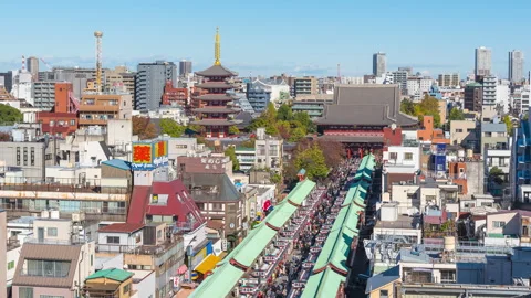 Time lapse high angle of Asakusa Sensoji Temple in Tokyo, Japan. Video stock 253484647