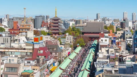 Time lapse high angle of Asakusa Sensoji Temple in Tokyo, Japan. Stock Footage 263964485
