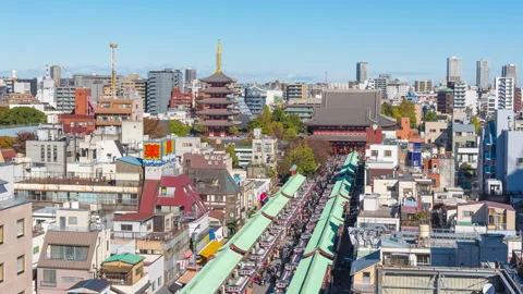 Time lapse high angle of Asakusa Sensoji Temple, Sensoji is the oldest temple Stock Footage 280476612