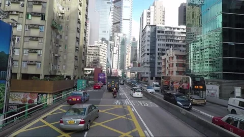 Time lapse, High angle front view vehicle shot, Canal Road, Wan Chai, Hong Kong Stock Footage 162391443