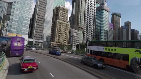 Time lapse, High angle front view vehicle shot, Canal Road, Wan Chai, Hong Kong Stock Footage 162479893