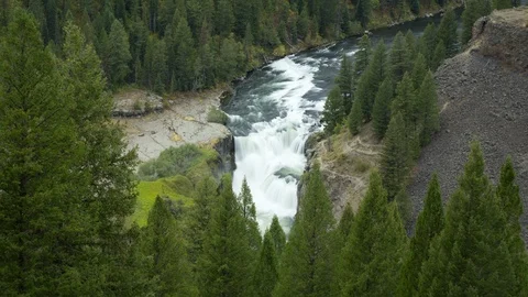 Time lapse high angle long shot of Lower Mesa Falls waterfall in Idaho Stock Footage 114499610