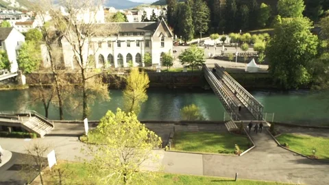 Time lapse high angle river church of Lourdes Video stock 76388292