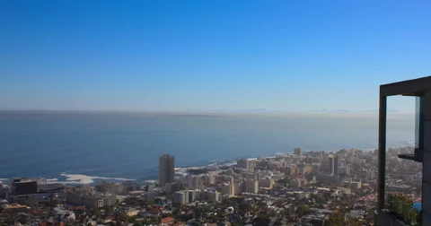 Time-lapse high angle view of ocean &amp; Robben Island, Cape Town Video stock 63221976