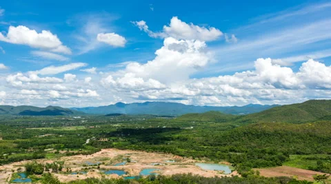 Time lapse-High angle view of villages with blue sky-4K pan L Stock Footage 64724738