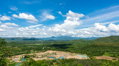 Time lapse-High angle view of villages with blue sky-4K zoom in Stock Footage 64725814