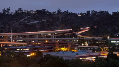 Time lapse high angle view of the 805 freeway and I-8 interchange in San Diego Stock Footage 90185062