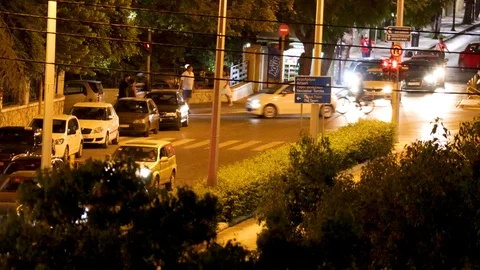 A time lapse of high angle view in front of the station in shania night time Stock Footage 120799561