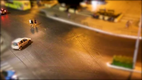 A time lapse of high angle view in front of the station in shania night time Stock Footage 120799712