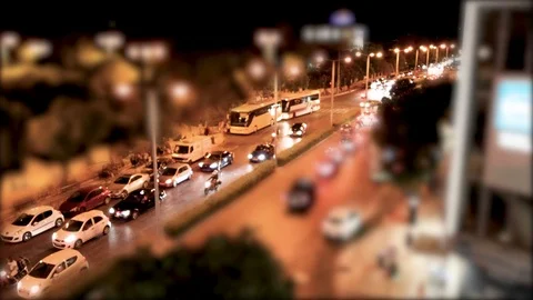 A time lapse of high angle view in front of the station in shania night time Stock Footage 120800414