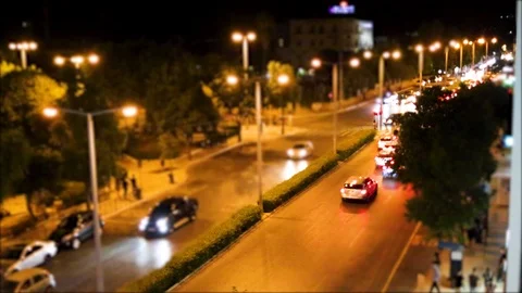 A time lapse of high angle view in front of the station in shania night time Stock Footage 120800722