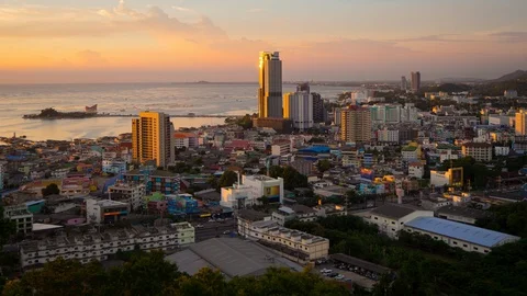 Time lapse of High angle view of Sriracha city in Chonburi, Thailand Stock Footage 121811068
