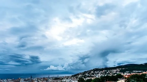 Time lapse of high speed clouds before hard storm over the city Stock Footage 75006941