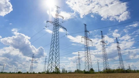 Time lapse - High voltage lines tower. Power pole. Concept: power, electric Stock Footage 78158692