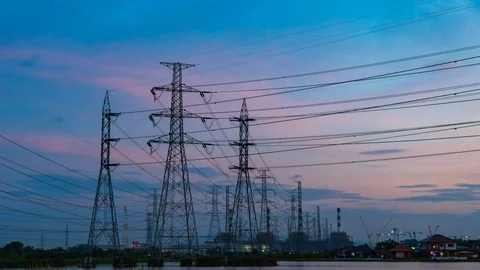 Time-Lapse high voltage post.High-voltage tower. Video stock 118549340