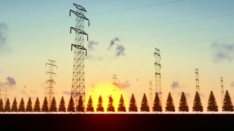 Time-lapse of high voltage power line tower at sunset Stock Footage 265143801