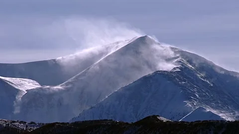 Time lapse:  High Winds Blow Powdery Snow Over Mountain Stock Footage 292991196