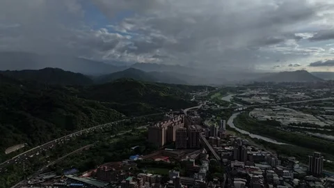 Time-Lapse of Highway with Rain Clouds Moving over Residential Area Stock Footage 273292737