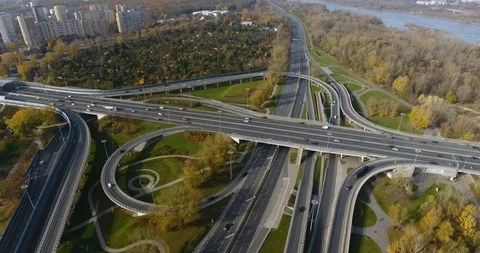 Time Lapse Of A Highway Rush. Flying Towards Center Interchange Stock Footage 97862838