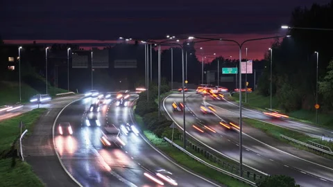 Time-lapse of the highway traffic in the summer night Stock Footage 162659236