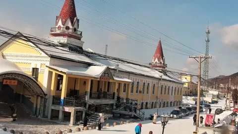 Time-lapse of Historic Russian Style Town Hengdaohezi in Winter Snow Stock Footage 329005994
