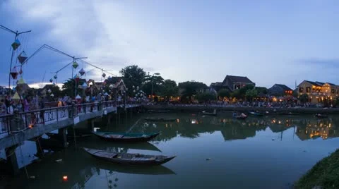 Time Lapse of Hoi An Bridge and Port in Vietnam at Sunset Stock Footage 11359264
