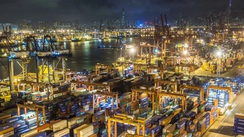 Time lapse of Hong Kong Container Terminal at Night Stock Footage 81187761