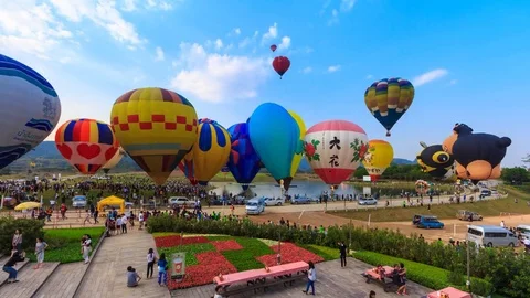 Time Lapse Hot Air Balloons Singha Park International Balloon Fiesta 2017 Stock Footage 76469688