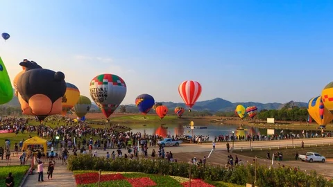 Time Lapse Hot Air Balloons Singha Park International Balloon Fiesta 2017 Stock Footage 76470091