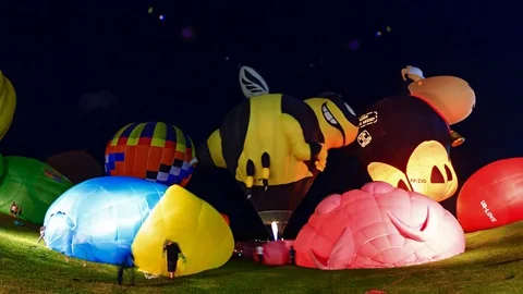Time Lapse Hot Air Balloons Night Show Of Singha Park Chiang Rai, Thailand Stock Footage 76577358