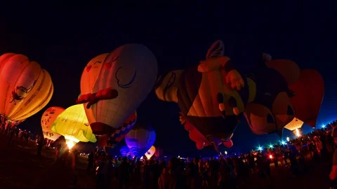 Time Lapse Hot Air Balloons Night Show Of Singha Park Chiang Rai, Thailand Stock Footage 76579999