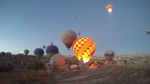 Time lapse of Hot air balloons takeoff at Cappadocia. Stock-Footage 119782860