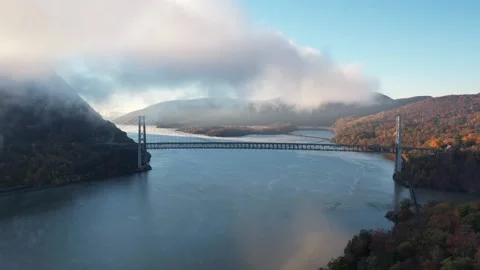 Time-Lapse Hudson River Valley Mountains and Cloud New York Drone Aerial View Stock Footage 236427994