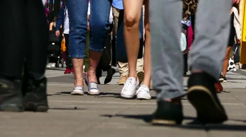 Time lapse of huge crowd of people walking in the street. From the waist down Stock Footage 63015490