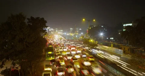 Time Lapse of Huge Traffic Jam on Ring Road in New Delhi, India Stock Footage 73005500