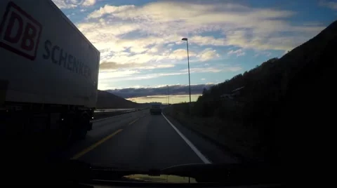 Time-lapse hyperlapse of a car driving on the road towards Tromso, in norther Stock Footage 68594345