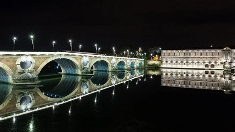 Time lapse hyperlapse over the river of the Historic downtown in Toulouse Stock Footage 95952001