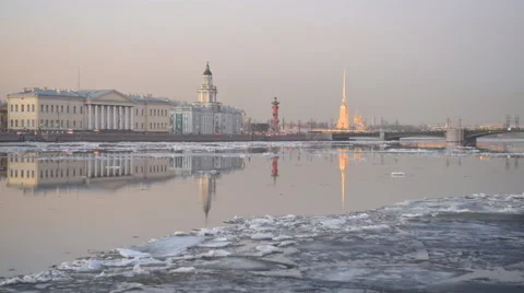 Time lapse of Ice drift on Neva river in St. Petersburg, Russia Stock Footage 48148770