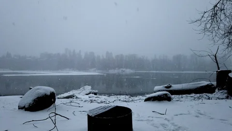 Time Lapse of Ice Flow on River Stock Footage 102691411